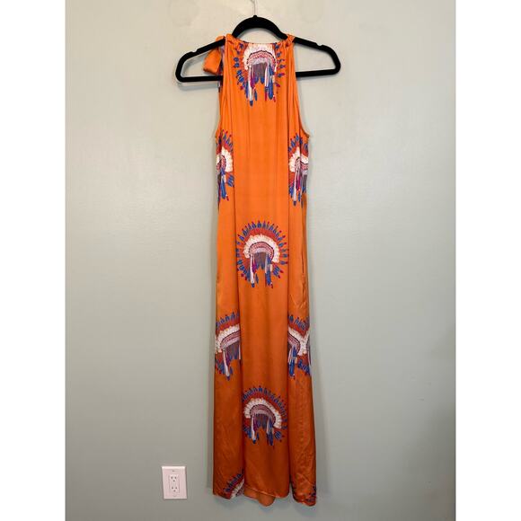 Purificacion Garcia Maxi Dress 36 Tie Halter Sleeveless Bohemian Orange - Picture 2 of 10